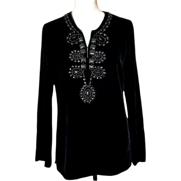 Talbots women’s embellished black velour tunic top, holiday ready, Size S, NWOT - Picture 1 of 4